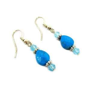   Turquoise Faceted Teardrop Earrings with Light Blue Colored Crystals