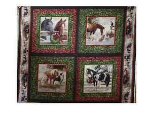 HORSES AT THE BARN Cotton PillowTop Fabric Panel  