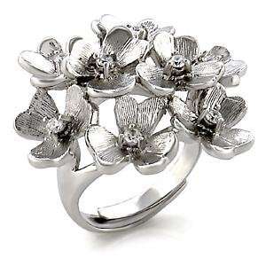    Plated Brass Ring with Clear CZ in Flowers   Size 5 10, 6 Jewelry