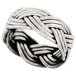  Sterling Silver 3 Strand Braided Weave Band, 3/8 (10mm 