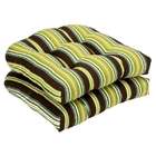   of 2 Outdoor Patio Wicker Chair Seat Cushions   Blue and Tan Stripe