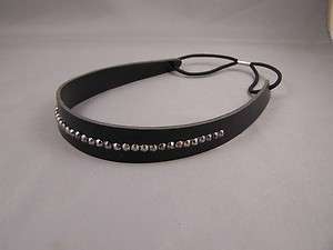 Black crystal faux leather elastic stretch headband  
