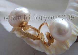 Genuine Natural 14mm White Pearl Earrings Clip 14k  