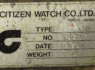 Citizen L20 CNC Swiss Automatic Lathe #X8957, 1995