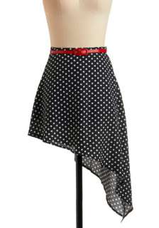 City of Angles Skirt   Black, White, Polka Dots, Buckles, Casual 