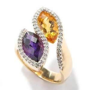  14K Gold Amethyst, Citrine & Diamond Bypass Ring Jewelry