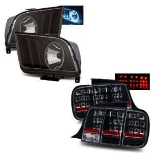   Mustang Black CCFL Halo Headlights + LED Tail Lights Combo: Automotive