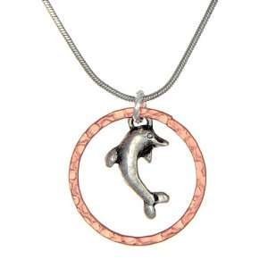    Silvertone Dolphin in Copper Circle Fashion Necklace: Jewelry