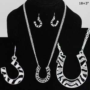   White Zebra Print Horseshoe ~ Necklace & Earring Set: Everything Else
