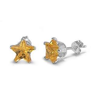    Sterling Silver   4mm Yellow CZ Star Stud Earrings Jewelry