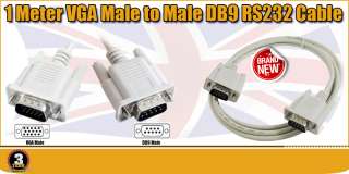 1M RS232 DB 9 Pin to DSUB HD 15 S VGA Male Cable PC Laptop Projector 