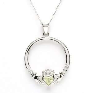 AUGUST Birthstone Silver Claddagh Pendant LS SP90 8. Made in Ireland.