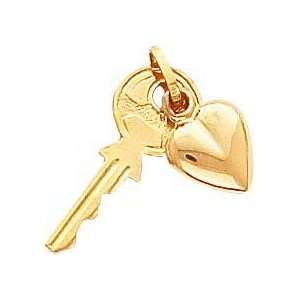  14K Gold Key & Heart Charm: Jewelry