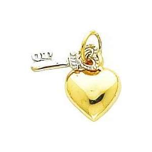  14K Two Tone Gold Heart & Key Charm Jewelry