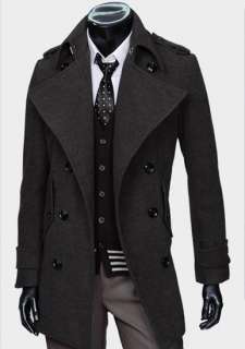 2012 Mens Stylish Double Breasted Epaulet Long Trench Coat Jacket 