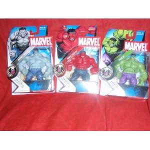  MARVEL UNIVERSE RED, GRAY AND GREEN HULK FIGURE SET: Toys 