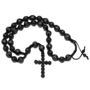   And 20 Black Frosted Adjustable Rosary (30 Inch Necklace 6 Inch Drop