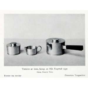   Tea Service Set Kettle Cup   Original Halftone Print