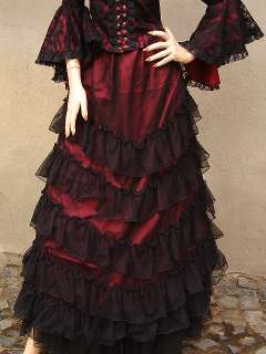 Gothic Mittelalter Kleid Rock Bluse rot schwarz 36 38 4  