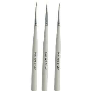    BK 3pcs Sable NAIL ART Brushes Pen Set, White Handle Beauty