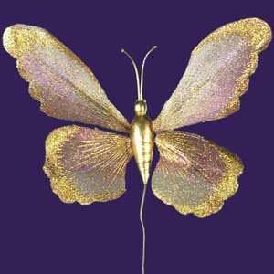  6 Purple & Gold Mesh Butterfly Floral Craft Pick #93067 