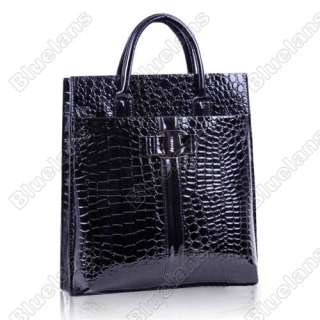 Korean Womens Faux Crocodile Patent Leather Tote Shoulder Bag Handbag 