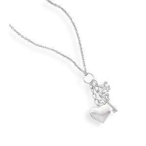  16 Rhodium Plated Necklace with Heart, Key and Fleur  de 