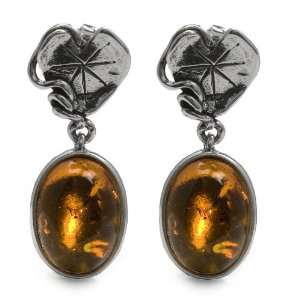  Sterling Silver Honey Amber Oval Leaf Earrings Jewelry