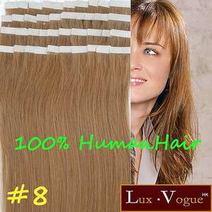 40pcs 100% Human Hair 3M Tape in Extensions Remy #8 (Medium Brown 