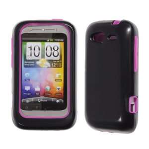 Premium   HTC Wildfire S  Solid Black Hard Plastic Cover on Hot Pink 