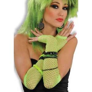  Neon Green Long Fishnet Fingerless Gloves: Toys & Games