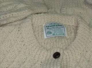 Exquisite Hand Knit Irish Traditional Cable Knit Cream Wool Cardigan 
