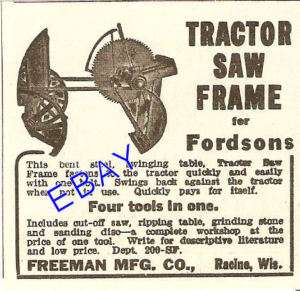 1927 FREEMAN TRACTOR SAW FRAME FOR FORDSON AD RACINE WI  