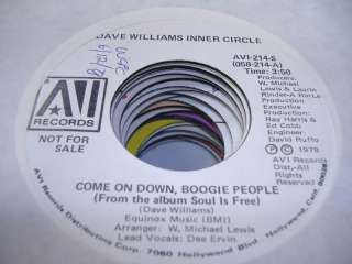 Northern Soul Promo 45 DAVE WILLIAMS INNER CIRCLE Come on Down, Boogie 