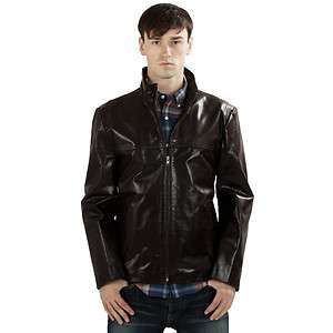 United Face Mens New Brown Zip Up Vintage Leather Hipster Jacket Size 