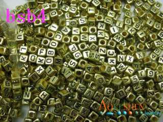 250pcs 6mm Gold Cube Alphabet Letter Acrylic Beads bsb4  
