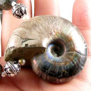 IFDesigns Genuine Opalized Ammonite & Natural Fire Labradorite 