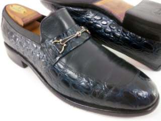Allen Edmonds MADRID Alligator Crocodile Navy Dress Shoe Loafers 9 C 