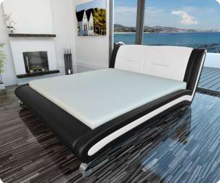 Design Lederbett Doppelbett Kunst Leder schwarz weiss 160x200 Bett 