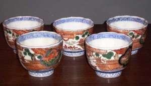Japanese Antique Gold Imari Handpainted 5 Soba Cups  
