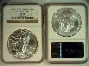 2011 AMERICAN SILVER EAGLE NGC MS70 BROWN / GOLD LABEL  