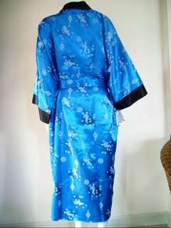 Asia Kimono Japan Satin Morgenmantel Blau Gr. L   Neu  