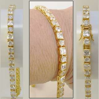 Round & Princess Cut CZ yellow gold Tennis Bracelet ladies 9 inch 