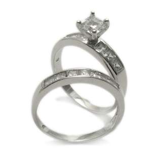 Classy Sterling Silver 2.1 Ct. CZ Engagement Ring Set  