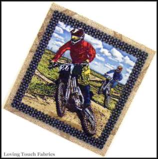 Motorcycle Mud Racing Sport Fabric Quilt/Pillow Panel b  