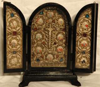 RARE very important RELIQUARY TRIPTYCH 18Th. 217 RELICS CROSS,VIRGEN 