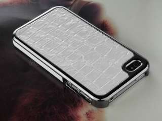   Skin PU Leather Chrome Cover Case for Apple iPhone 4 4S S White  