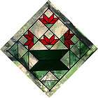 NEW 9 Stained Glass Basket Lillies Red Green Quilt 911