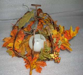 Wire Metal Pumpkin Fall Autumn Leaves LED Candle New  