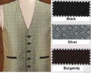 Silver Marquis print Tuxedo vest/bowtie NWT ALL SIZES  